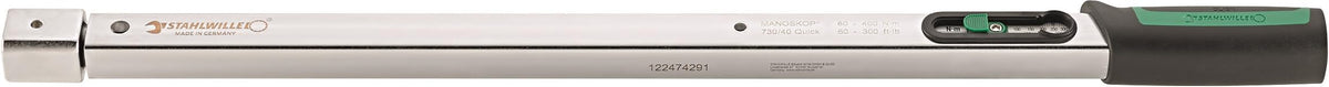 STAHLWILLE No. 730/40 Quick Torque Wrench Manoscope Triggering, Double Scale 80-400N·m/60-300ft·lb Tool Holder 14x18mm for Insertion Tools