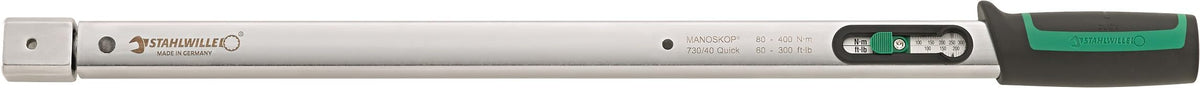 STAHLWILLE No. 730/40 Quick Torque Wrench Manoscope Triggering, Double Scale 80-400N·m/60-300ft·lb Tool Holder 14x18mm for Insertion Tools