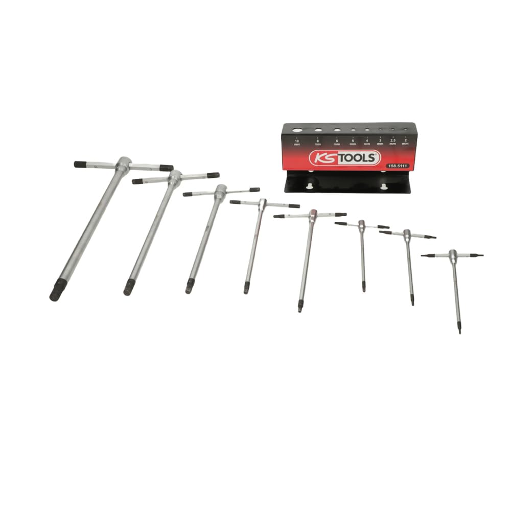 KS TOOLS 158.5111 T-Handle 6-Sided Key Rack – 8 Pieces – Practical and Easy to Use Repair Kit – Screw-On Tools for DIY and Professional