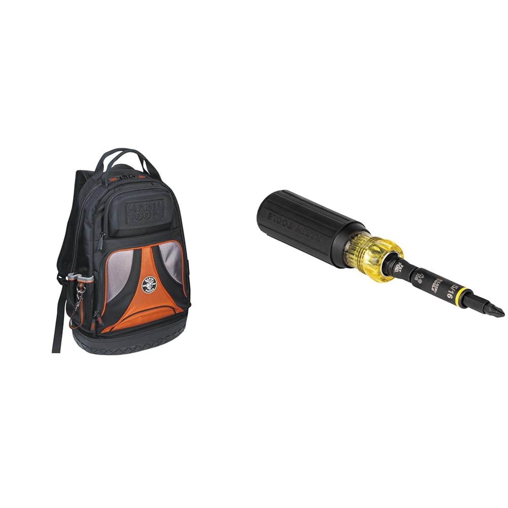 Klein Tools 55421BP-14 Tool Bag Backpack, Heavy Duty Tradesman Pro Tool Organizer & Dipped Plier Kit, Diagonal-Cutting, Needle-Nose, Side-Cutting High Leverage Linesman Pliers