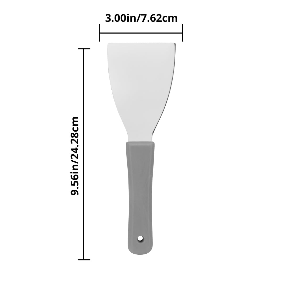 SPARTA Steel Handheld Scraper Kitchen Scraper Tool with Food-Safe Plastic Handle for Griddles, Pans, Pots, and Cutting Boards in Commercial Settings, Stainless Steel, 3 Inches, Black, (Pack of 12)