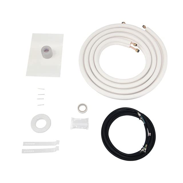 HVAC Premium 3/8'' - 5/8'' Insulated Copper Coil Line Set - Seamless Pipe Tube for HVAC, Refrigerant - 3/8'' Black Insulation EZ Twin Set - 16' Long - KIT