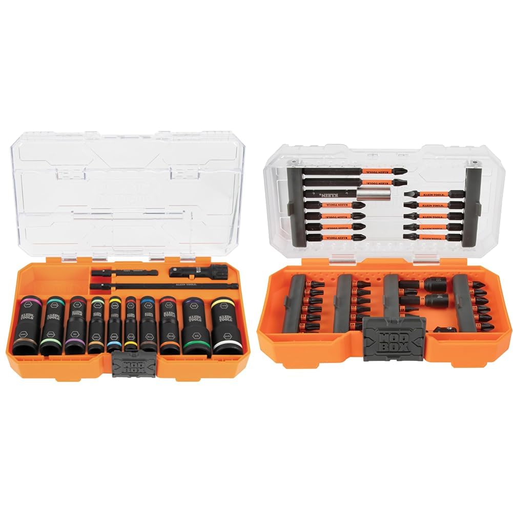 Klein Tools 65239 13-Piece Flip Socket Set and 65400 15-Piece Impact Pass Through Socket Set with Cases
