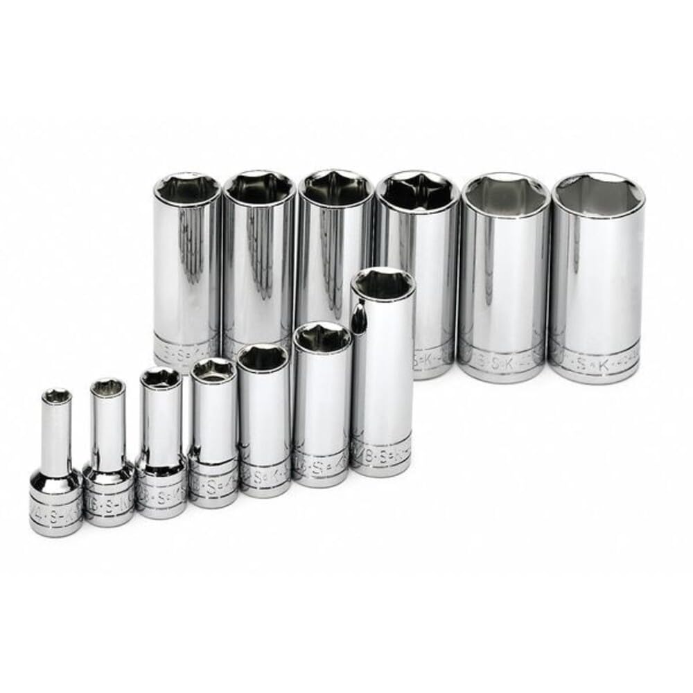 SK Professional Tools 4413 13-Piece 3/8 in. Drive 6-Point Deep Metric Socket Set - Chrome Socket Set with Super Chrome Finish | Set of 13 Sockets Made in USA