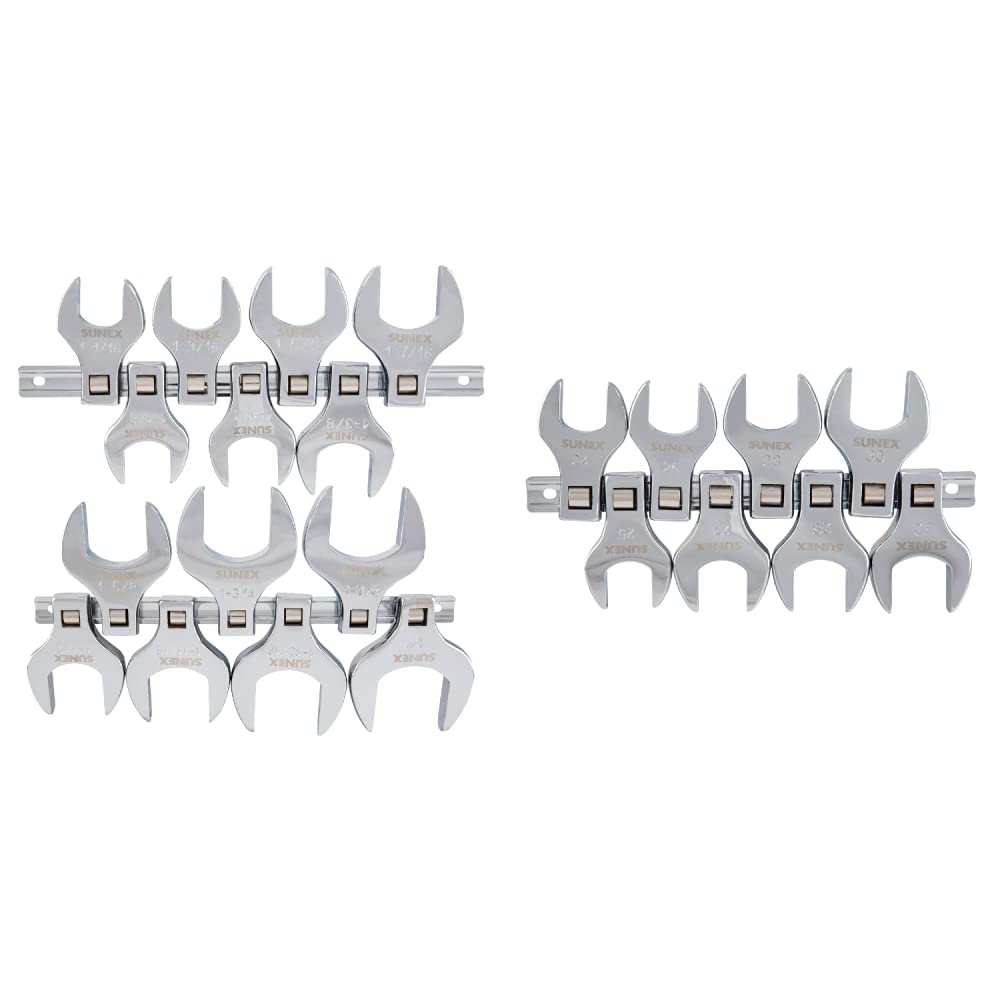 Sunex Tools Jumbo Crowfoot Wrench Set Bundle - SAE & Metric Sizes (14 + 8 Pieces)