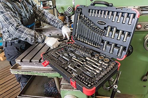 Vigor 1/4" 3/8" and 1/2" Combination Spanner Set, Bits and Socket Spanner for Professional and Home Use 216 Pieces V3277N