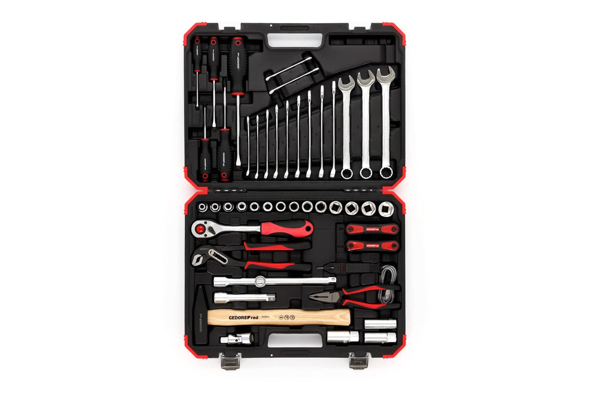 GEDORE red 61-piece Socket spanner set, Bi-hex, 1/2", 4-13 mm, Tool, Ratchet hammer pliers, for carmotive, R69003061