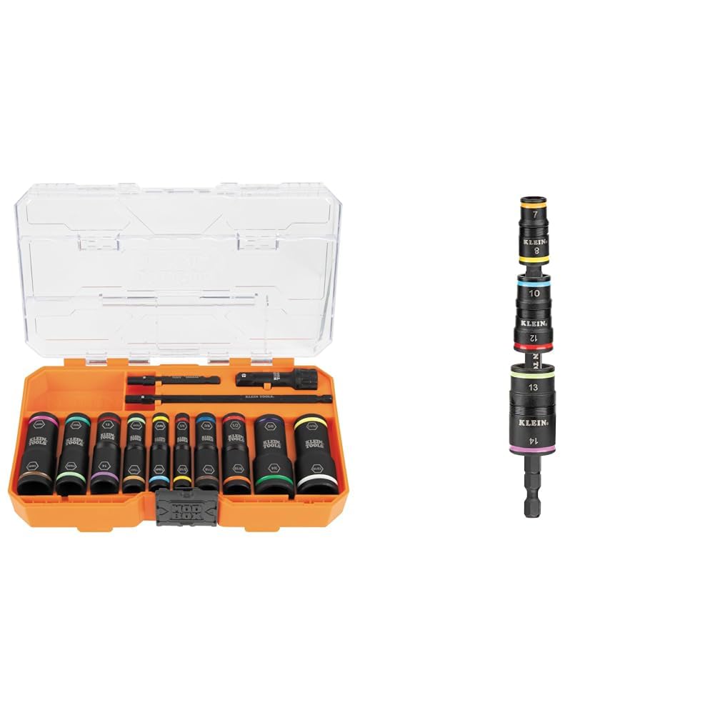 Klein Tools 65239 13-Piece Flip Socket Set and 65400 15-Piece Impact Pass Through Socket Set with Cases
