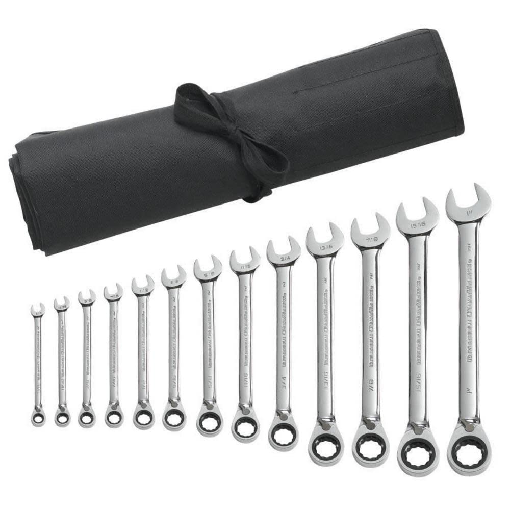 GEARWRENCH 13 Pc. 12 Pt. Reversible Ratcheting Combination Wrench Set with Tool Roll, SAE - 9509RN