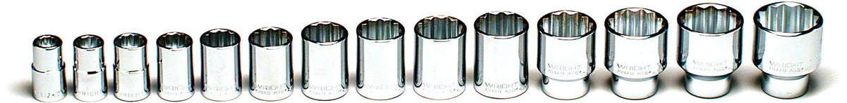 Wright Tool 1/2" Dr., 14 Pc. 12 Pt. Std. Socket Set, 7/16" - 1-1/4"