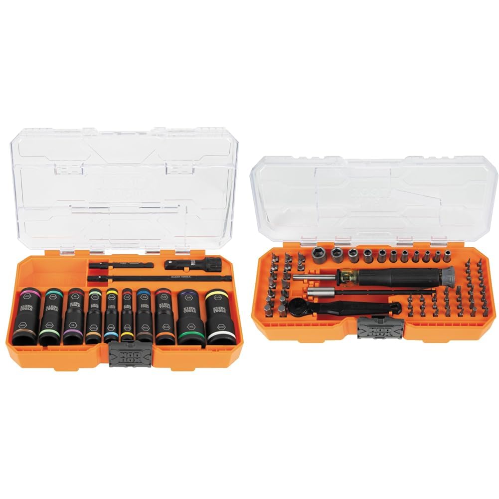 Klein Tools 65239 13-Piece Flip Socket Set and 65400 15-Piece Impact Pass Through Socket Set with Cases