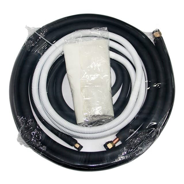 HVAC Premium 3/8'' - 5/8'' Insulated Copper Coil Line Set - Seamless Pipe Tube for HVAC, Refrigerant - 3/8'' Black Insulation EZ Twin Set - 16' Long - KIT