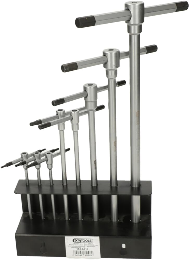KS TOOLS 158.5111 T-Handle 6-Sided Key Rack – 8 Pieces – Practical and Easy to Use Repair Kit – Screw-On Tools for DIY and Professional