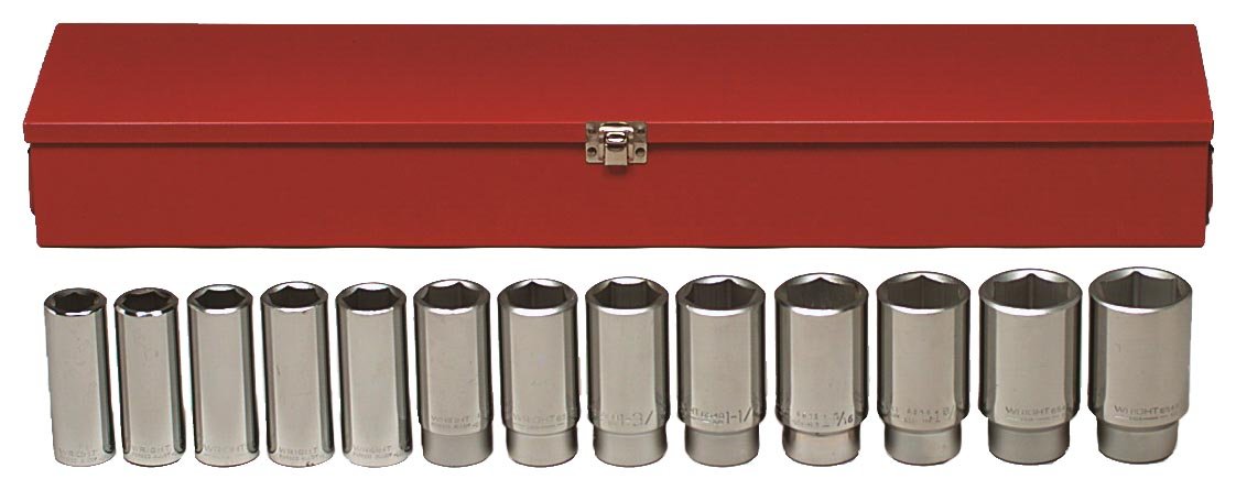 Wright Tool 3/4" Dr., 13 Pc. 6 Pt. Deep Socket Set, 3/4" - 1-1/2"