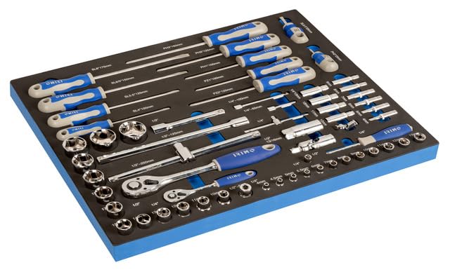 irimo Foam 1/2" and 1/4" Cups and Accessories, PH, Flat and Pozidriv Screwdrivers - 60 Pieces