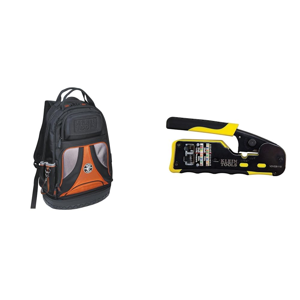 Klein Tools 55421BP-14 Tool Bag Backpack, Heavy Duty Tradesman Pro Tool Organizer & Dipped Plier Kit, Diagonal-Cutting, Needle-Nose, Side-Cutting High Leverage Linesman Pliers