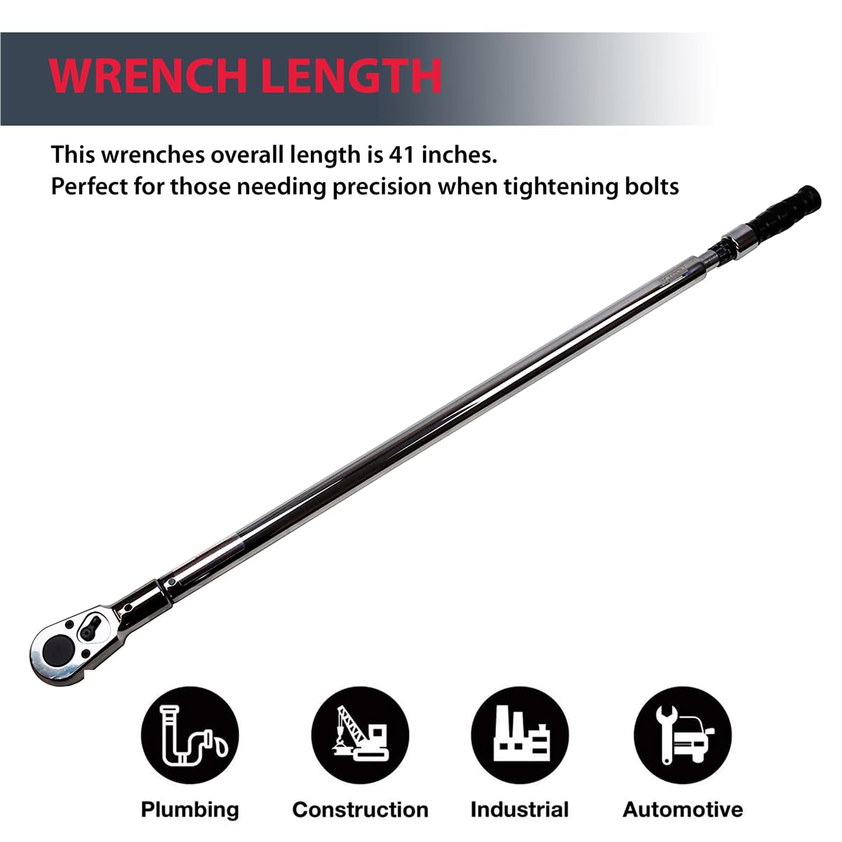 K Tool International 72176A 3/4" Drive Adjustable Torque Wrench, 41" Long, 100-600 ft/lbs, Ergonomic Comfort-grip, Laser Marked Scales