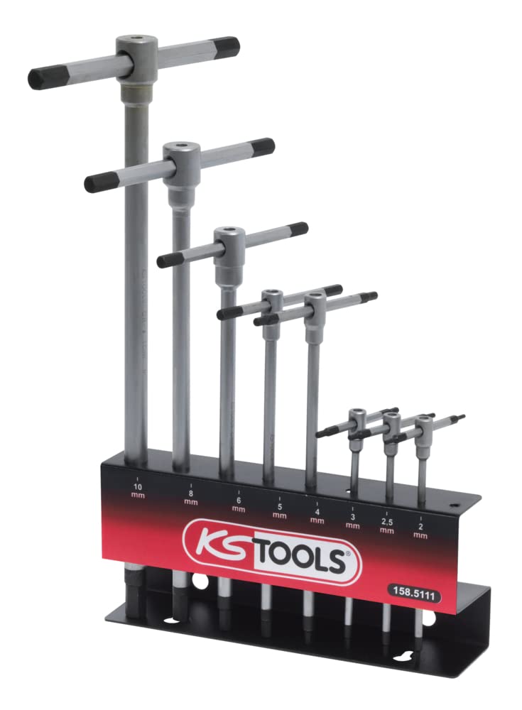 KS TOOLS 158.5111 T-Handle 6-Sided Key Rack – 8 Pieces – Practical and Easy to Use Repair Kit – Screw-On Tools for DIY and Professional