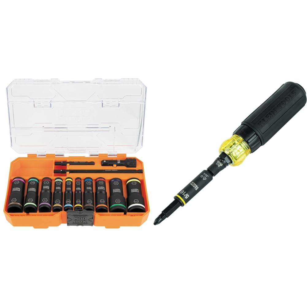 Klein Tools 65239 13-Piece Flip Socket Set and 65400 15-Piece Impact Pass Through Socket Set with Cases