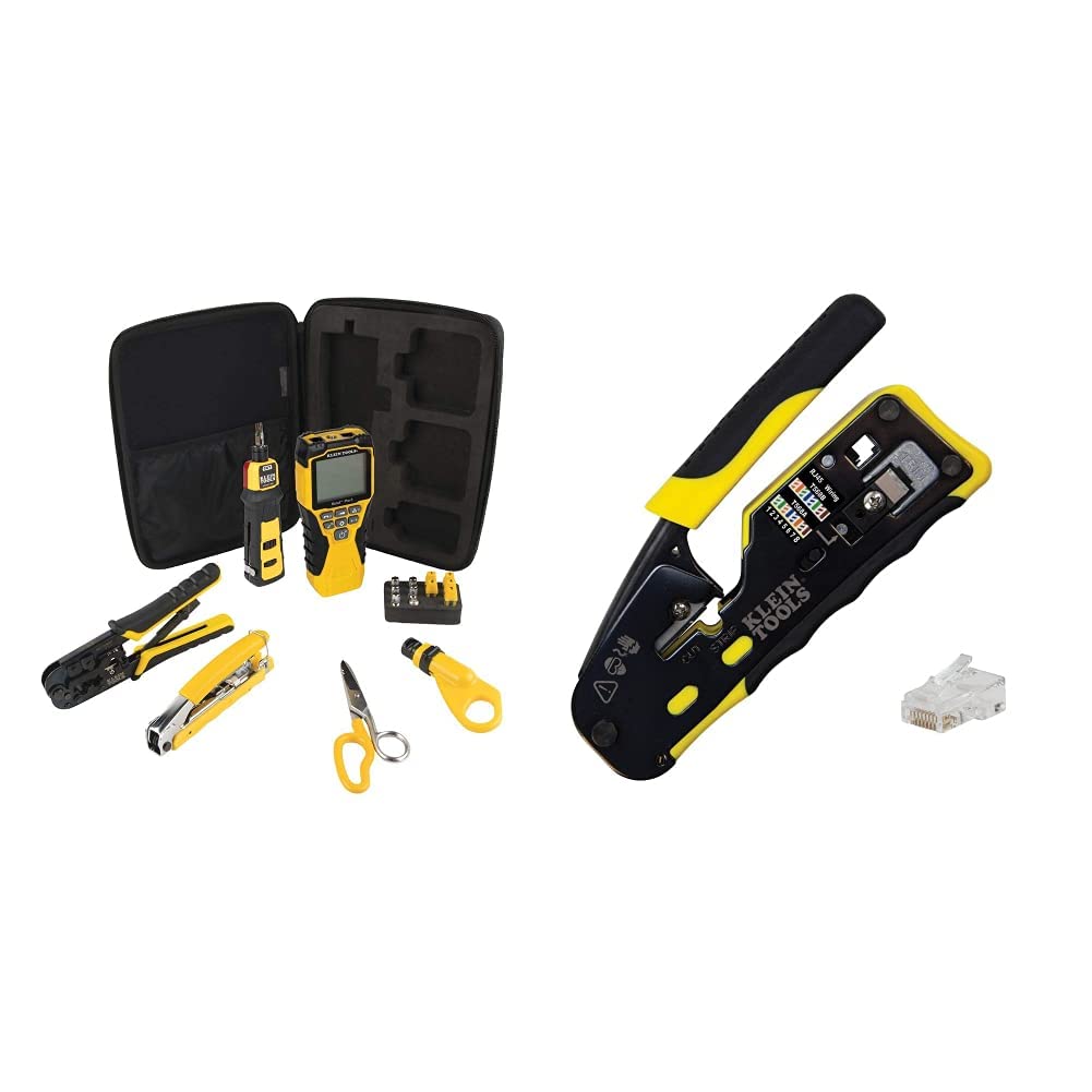 Klein Tools Cable Installation Tool Set with Crimper, Tester, Snips, Punchdown Tool, and Case (6 Pieces)