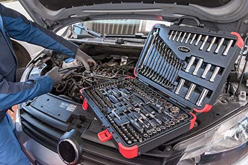 Vigor 1/4" 3/8" and 1/2" Combination Spanner Set, Bits and Socket Spanner for Professional and Home Use 216 Pieces V3277N