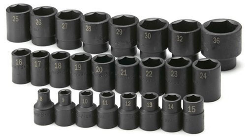SK Tools USA 1/2" Drive 25 Piece, 6 Point, Standard Metric Impact Socket Set, 8MM to 36MM | 4037