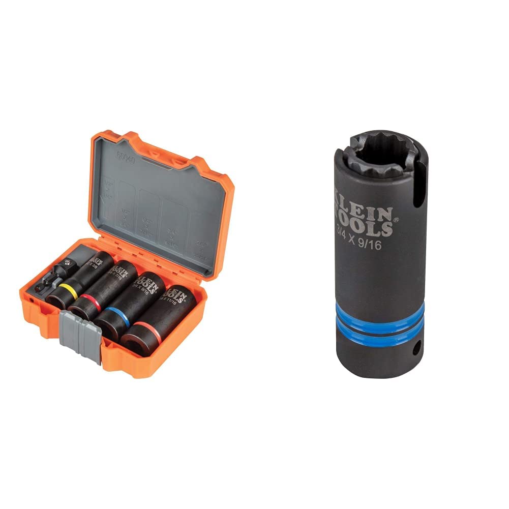 Klein Tools Impact Socket Set (5-Piece) + Slotted Impact Socket (3/4 and 9/16-Inch)
