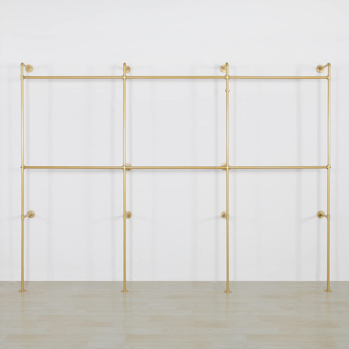 Wall Mounted Industrial Pipe Clothing Garment Racks, Metal Clothing Store Display Stands Clothes Rack Multi-purpose Heavy Duty Hanging Rod for Closet Storage, 134in Gold