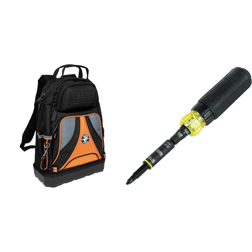 Klein Tools 55421BP-14 Tool Bag Backpack, Heavy Duty Tradesman Pro Tool Organizer & Dipped Plier Kit, Diagonal-Cutting, Needle-Nose, Side-Cutting High Leverage Linesman Pliers