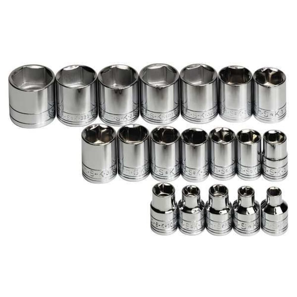 SK Tools USA 3/8" Drive, 19 Piece, 6 Point, Standard, Metric, Chrome Socket Set: 6MM - 24MM | 3919