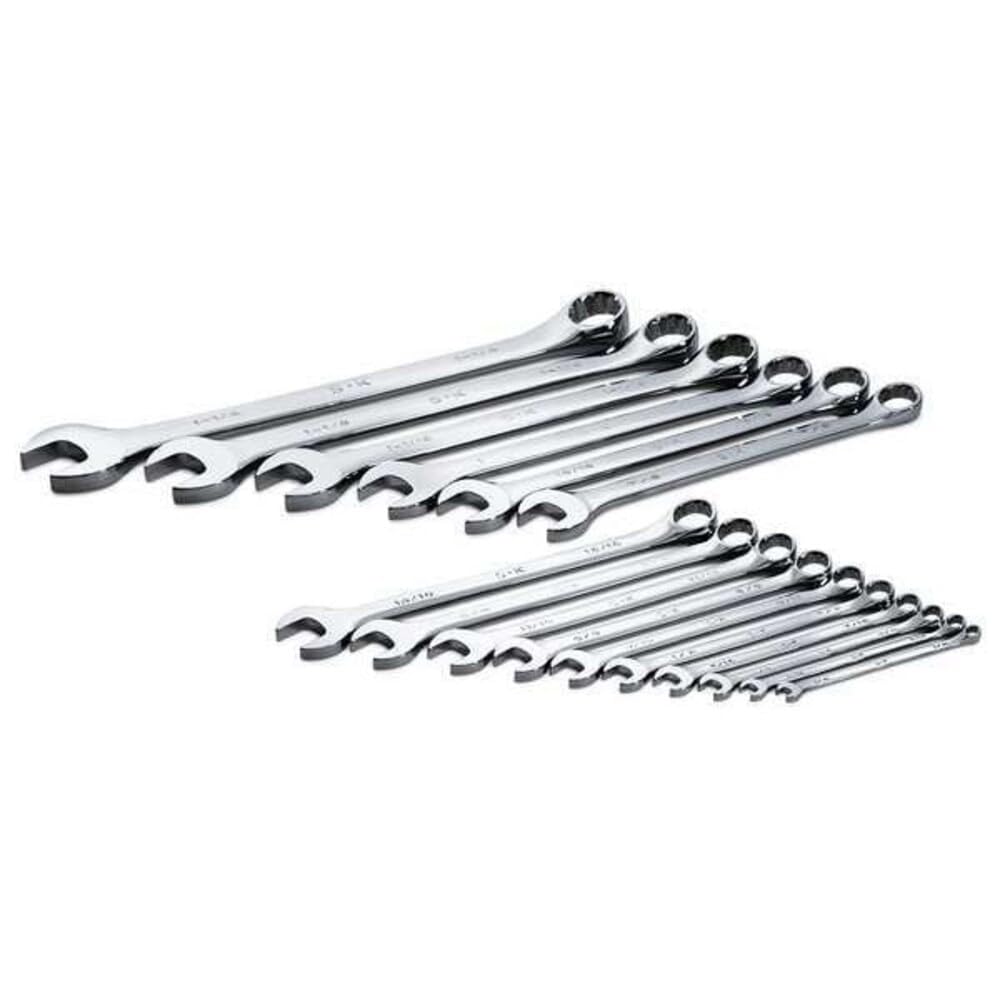 SK Tools USA 16 Piece, Long Pattern, 12 Point, SAE SuperKrome® Combination Wrench Set: 1/4" - 1-1/4" | 86018