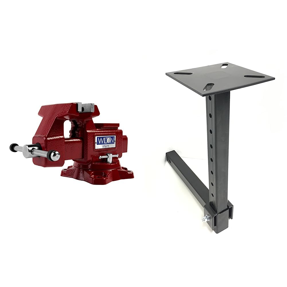 Wilton 674U Utility Bench Vise (4-1/2" Jaw Width) + MaxxHaul 80356 Hitch Mount Vise Plate/Holder (with Adjustable Height)