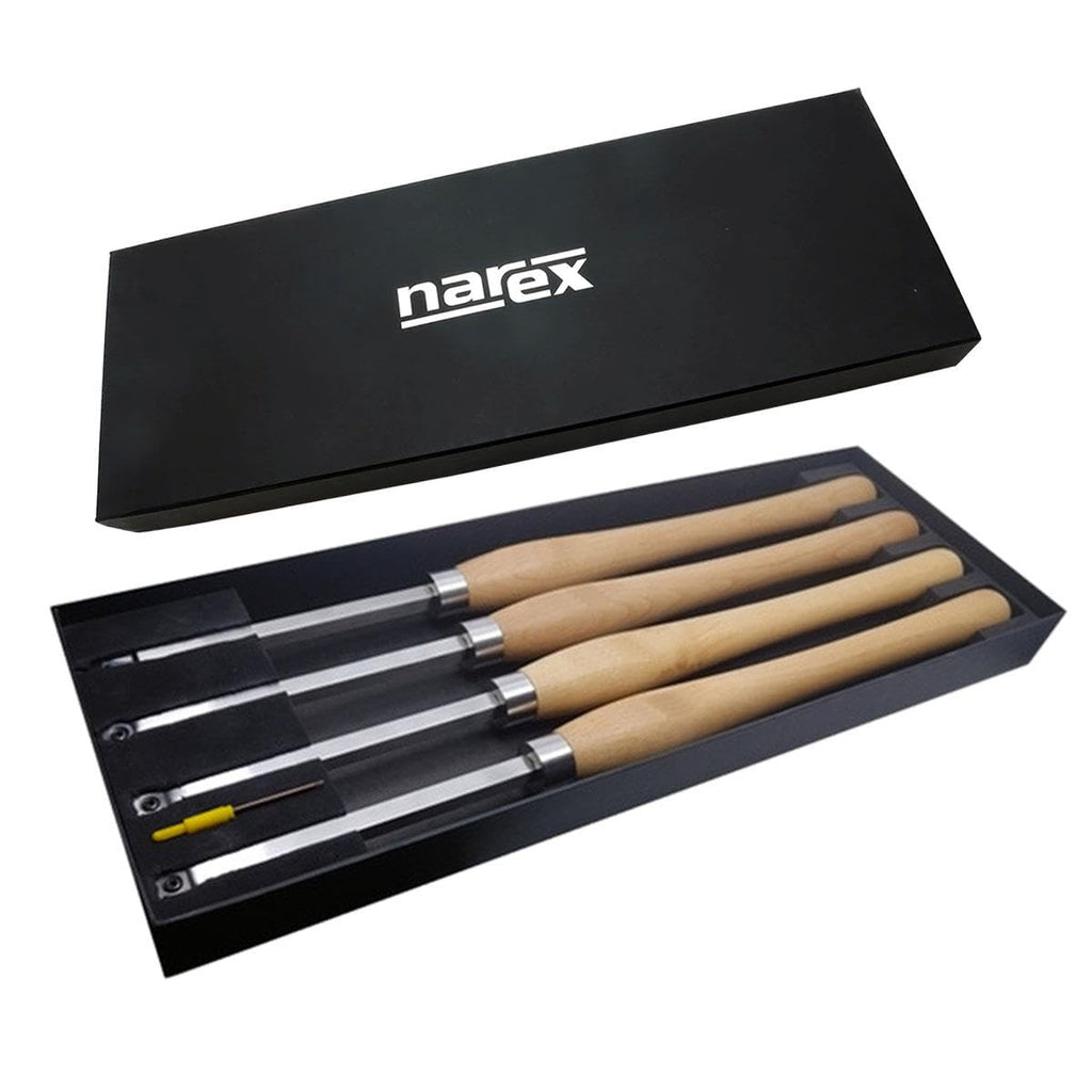 Narex 4 Piece Set Large Carbide Insert Lathe Woodturning Tools-Square, Radiused, Round and Diamond