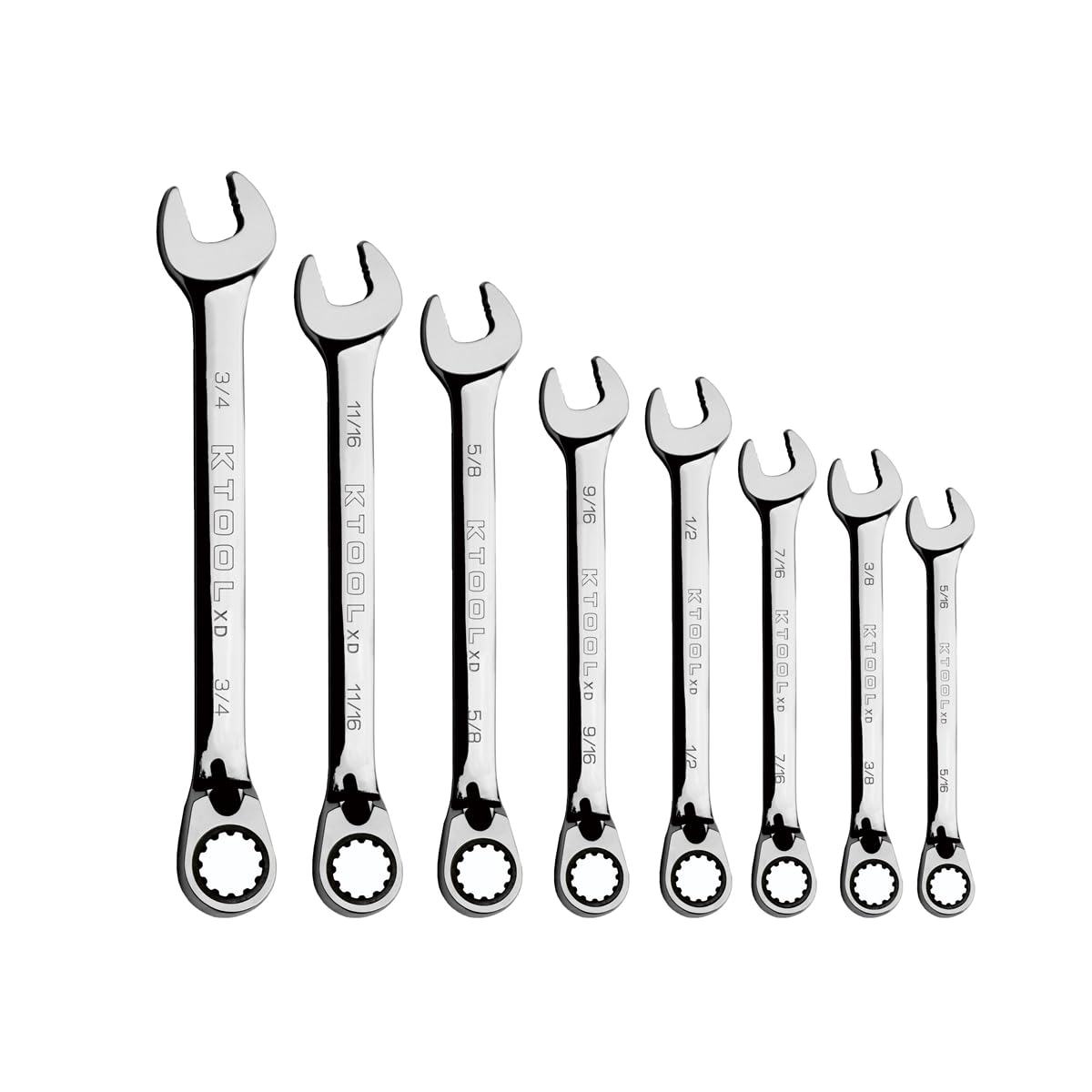 K Tool International Wrench Set 8 Piece SAE 120 Tooth Reversible Combination 5/16-3/4 Inch