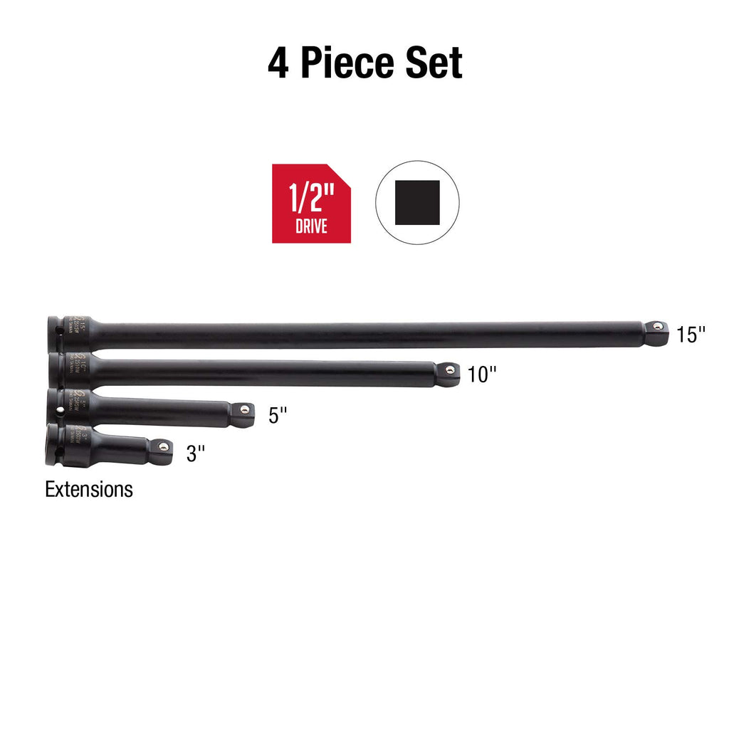Sunex Automotive Repair Tool Bundle - 1/2 Inch Drive Impact Socket Set (26-Piece) + Impact Extension Set (4-Piece)
