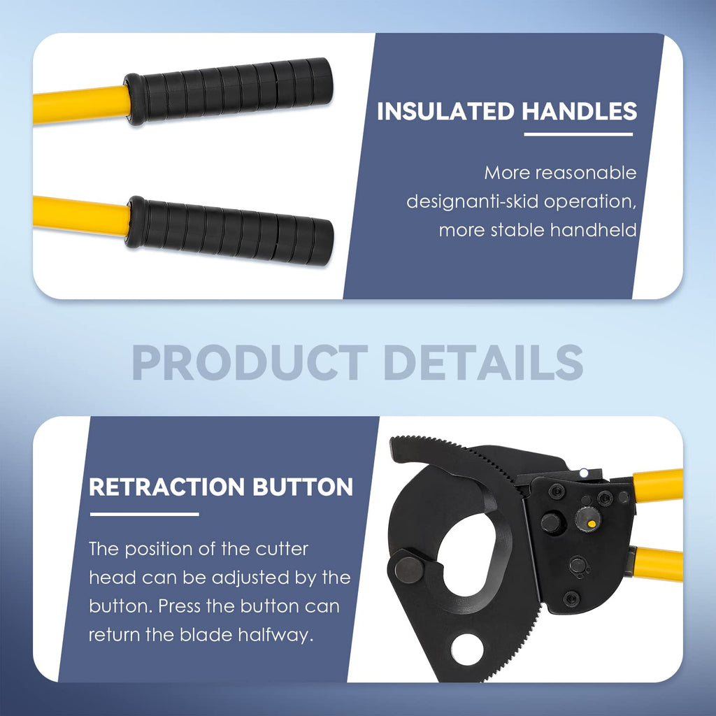 NEWTRY Ratchet Copper Aluminium Wire Cable Cutter 400mm2 Ratcheting Wire Cutting Hand Tool (CC-400)
