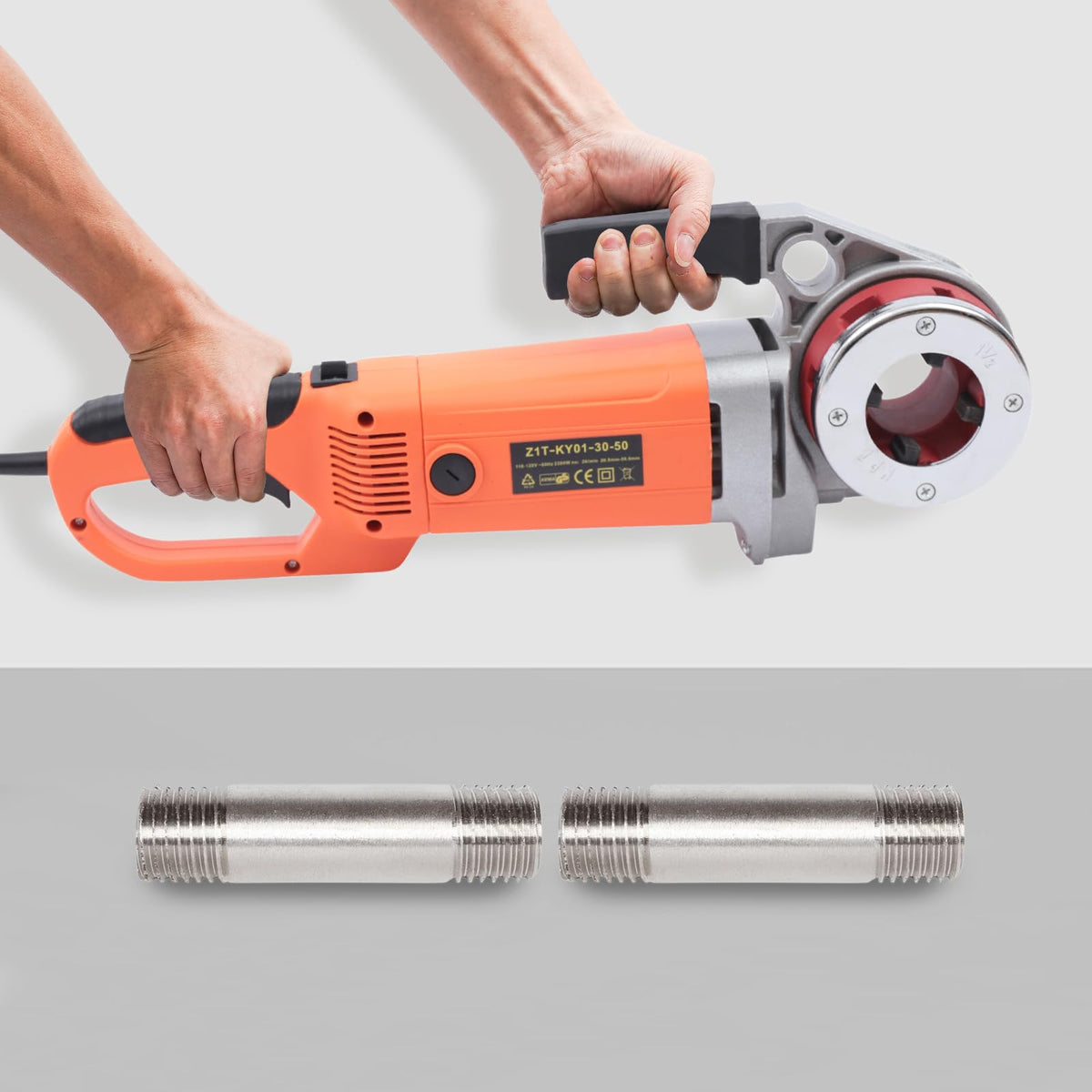 Pipe Threader, Electric Pipe Threader, 2300W 110V Strong Power Multi-purpose Pipe Threading Tool Kit w/ 6 Dies 1/2"-2" and Carrying Case, Heavy-Duty Aluminum and Steel Hand-Held Power Drive Kit