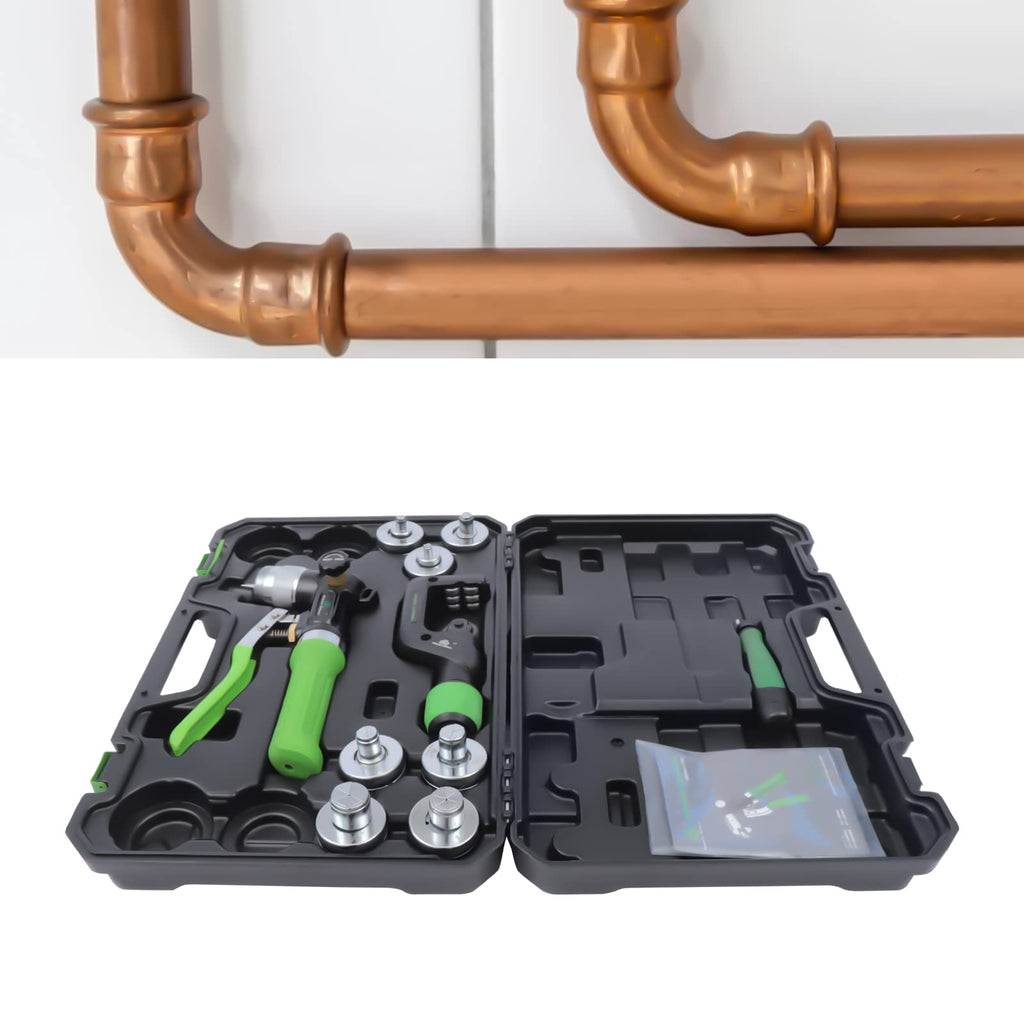 Hydraulic Expander, Professional Hydraulic Swaging HVAC Tool Kit with Tube Cutter, Deburring Tool and 7 Expander Heads for 3/8 to 1-1/8 Inches Copper Pipes