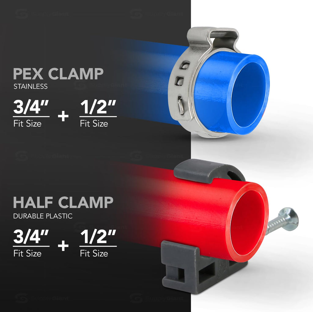 Pexflow Starter Kit for 1/2-In Pex with Crimper & Cutter Tools - Set includes Brass Elbow & Coupling Fittings, Cinch Clamps, Half Clamps, and 2 Rolls of 1/2-In X 100ft PEX Tubing