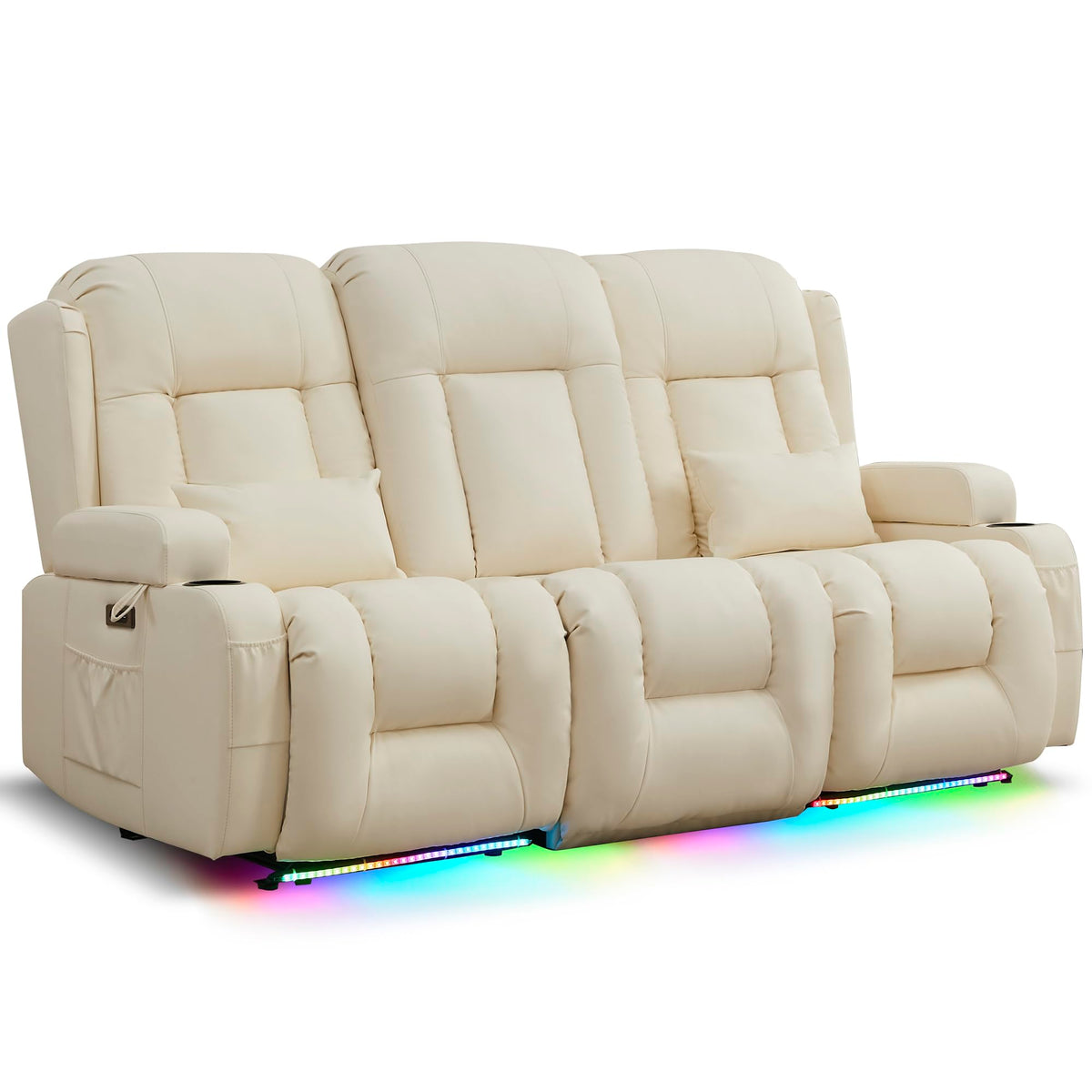 URRED Power Loveseat Recliner Sofa with Massage and Heat，Dark Brown