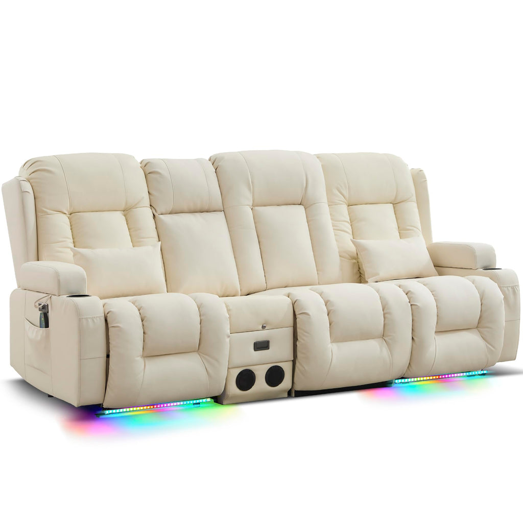 URRED Power Loveseat Recliner Sofa with Massage and Heat，Dark Brown