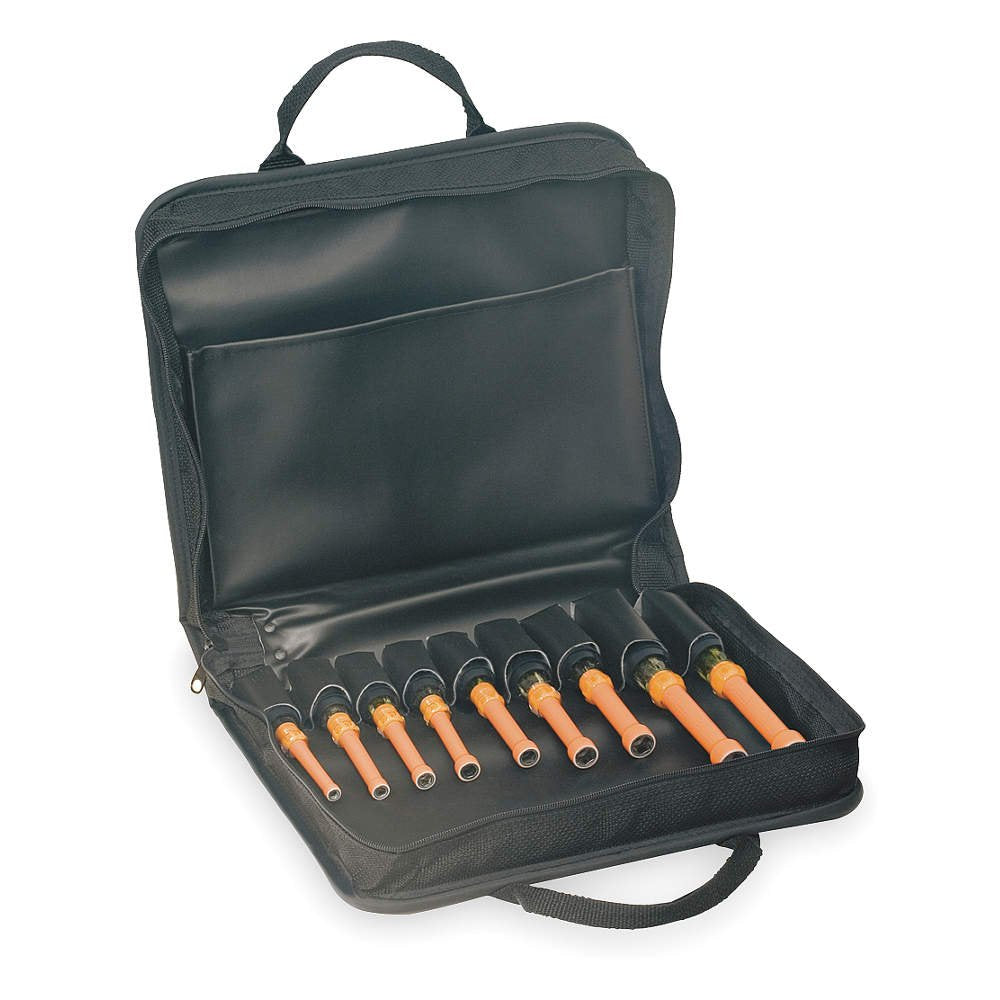 Klein Tools 33523 9-Piece 1000-Volt Cusion Grip Insulated 3-Inch and 4-Inch Shaft Nut Driver Kit