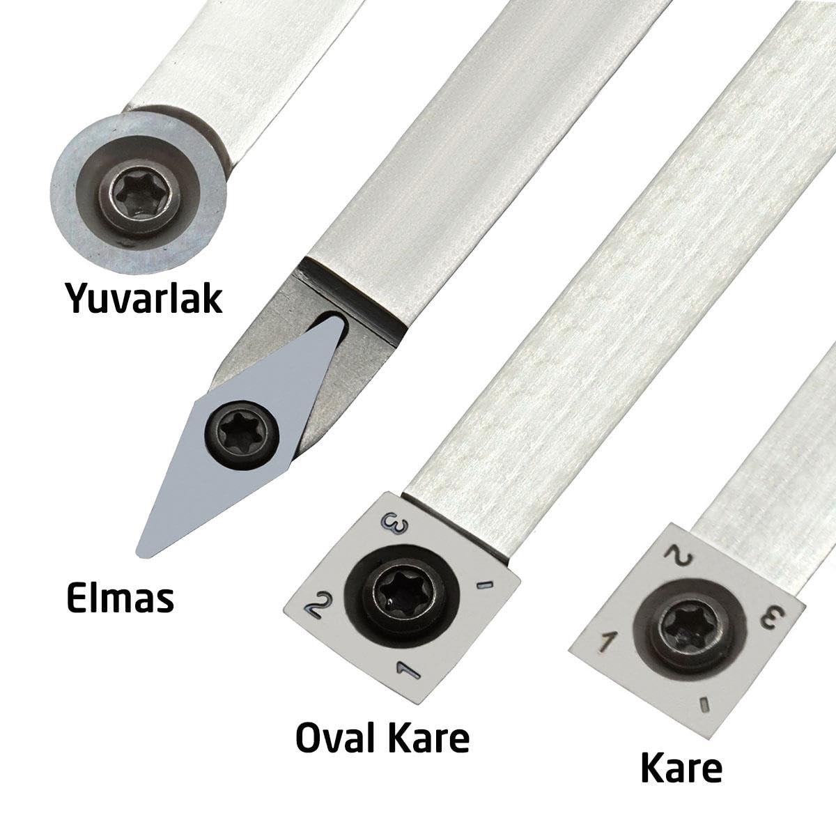 Narex 4 Piece Set Large Carbide Insert Lathe Woodturning Tools-Square, Radiused, Round and Diamond