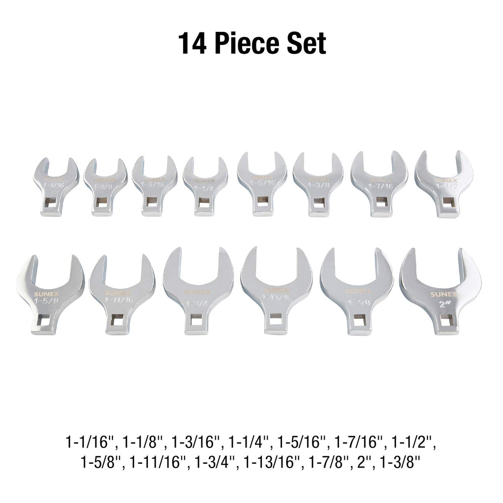 Sunex Tools Jumbo Crowfoot Wrench Set Bundle - SAE & Metric Sizes (14 + 8 Pieces)
