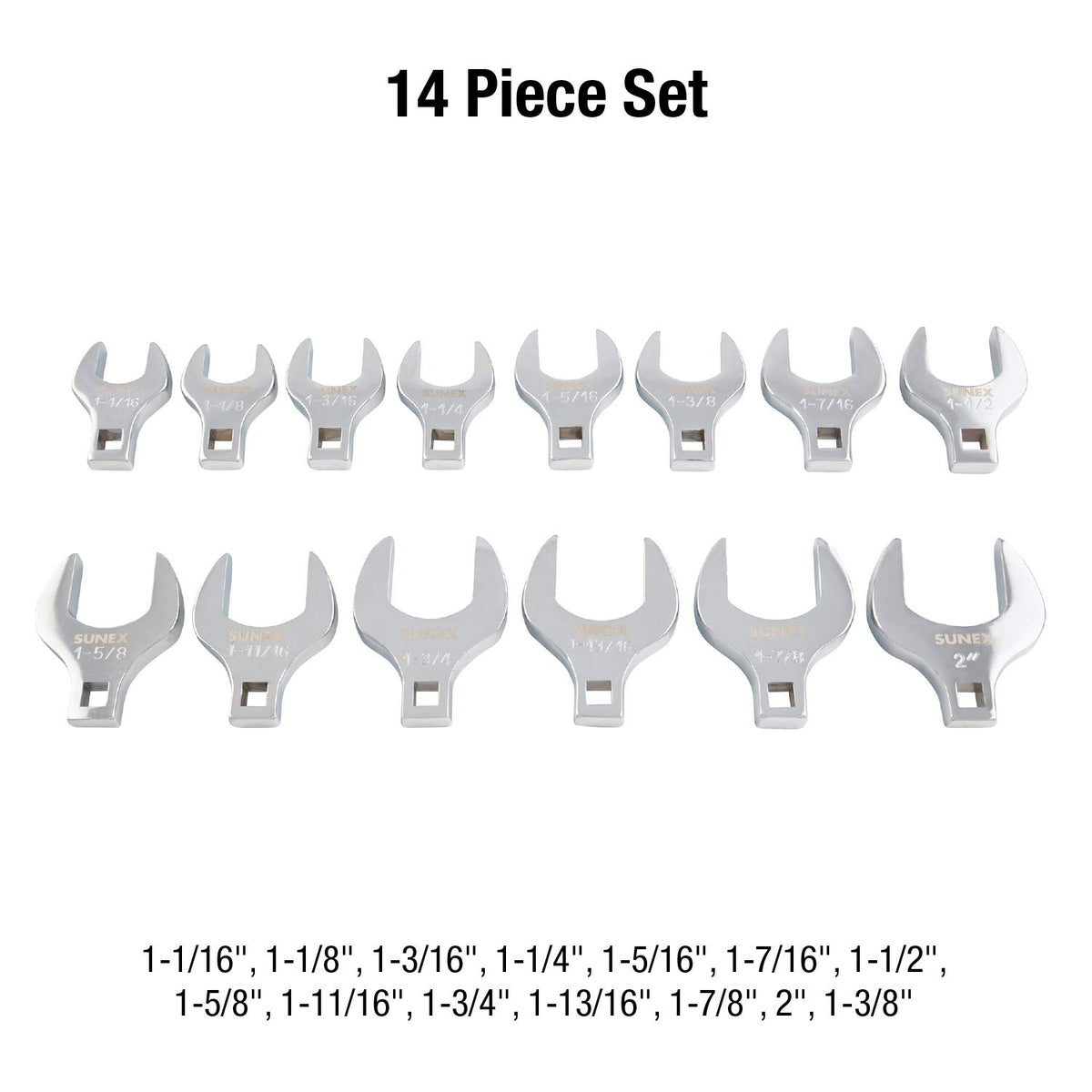 Sunex Tools Jumbo Crowfoot Wrench Set Bundle - SAE & Metric Sizes (14 + 8 Pieces)