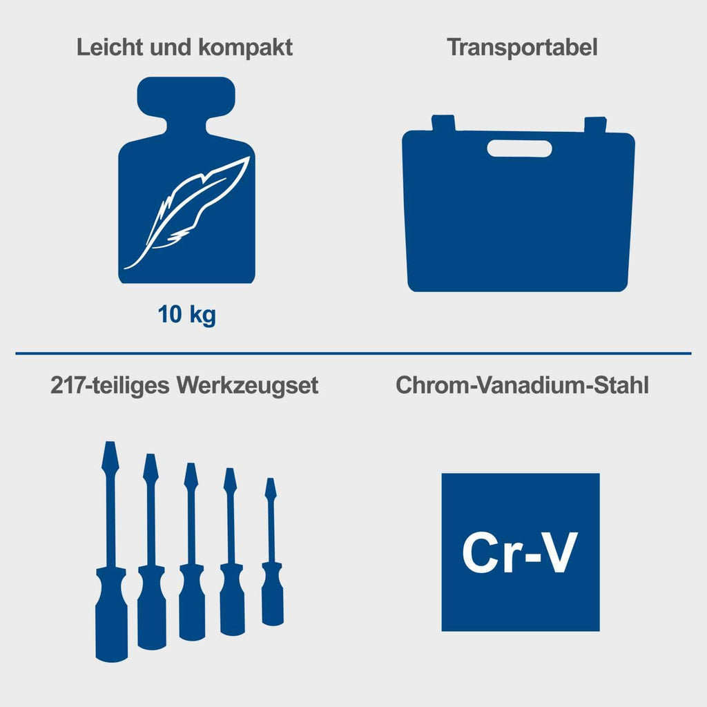 Scheppach Atelier Mobile TB217 | Tool Set | Tool Case | Socket Wrench Set | 217 Pieces | Neat and Convenient | Chrome Vanadium Steel