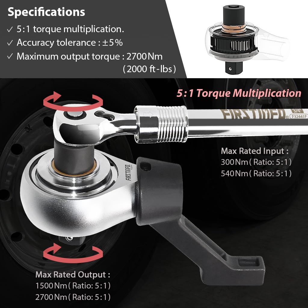 FIRSTINFO 5:1 Manual Torque Multiplier Wrench 2700 N.m. (2000 Ft-lbs)