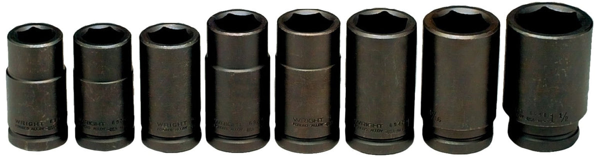 Wright Tool 3/4" Dr., 8 Pc. 6 Pt. Deep Impact Socket Set 7/8" - 1-1/2"