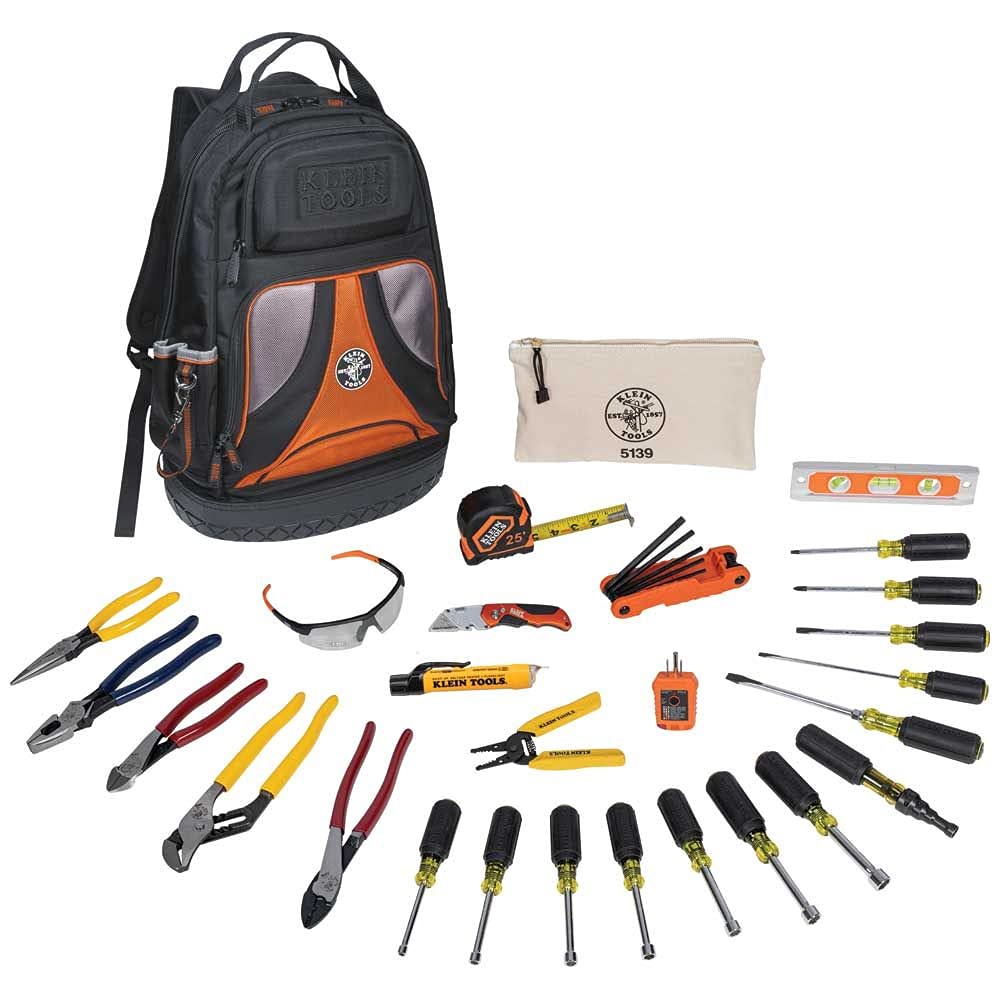 Klein Tools 80028 Hand Tools Kit includes Pliers, Screwdrivers, Nut Drivers, Backpack, and More Jobsite Tools, 28-Piece & 80019 Tool Set, Multi-Bit Screwdriver and Nut Driver Tool Kit, 4-Piece