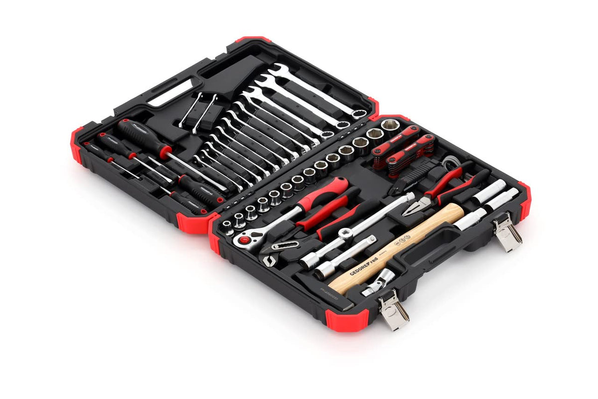 GEDORE red 61-piece Socket spanner set, Bi-hex, 1/2", 4-13 mm, Tool, Ratchet hammer pliers, for carmotive, R69003061
